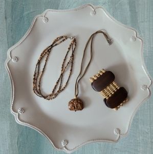 CLEARANCE! Brown and Tan, Wooden, Jewelry Set, 1 bracelet, 2 necklaces, …